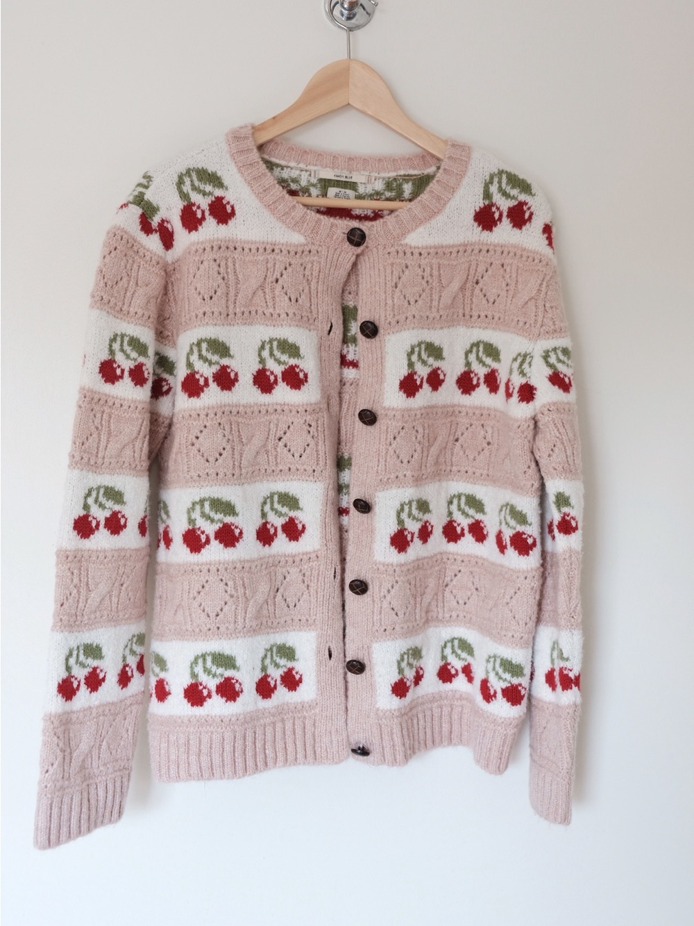 Urban outfitters kimchi blue Women’s Pink Cherry Pattern Cardigan Sweater size m